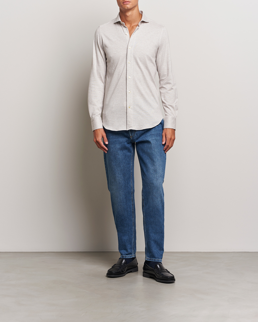Mies | Kauluspaidat | Finamore Napoli | Cotton/Cashmere Jersey Shirt Beige
