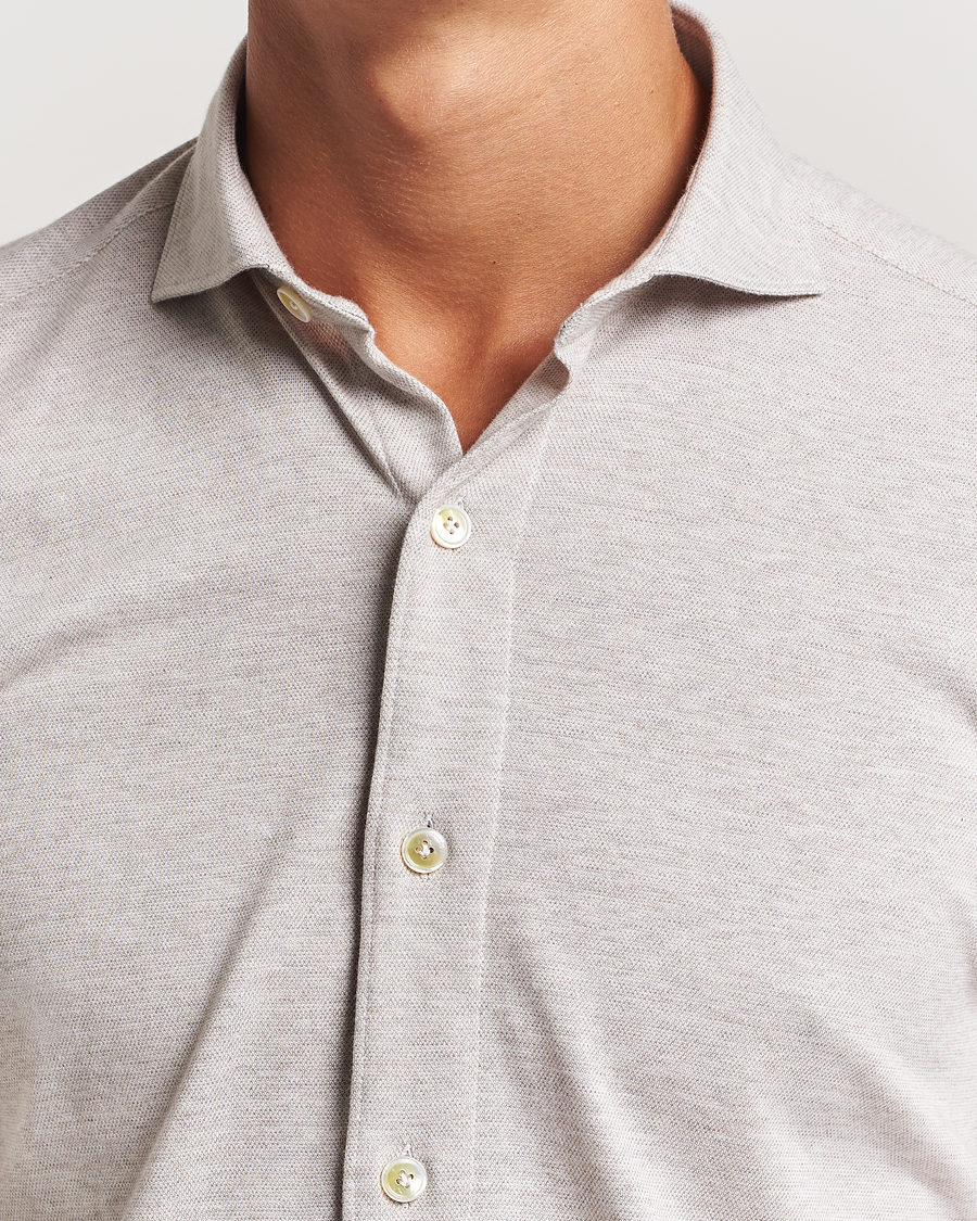 Mies | Kauluspaidat | Finamore Napoli | Cotton/Cashmere Jersey Shirt Beige