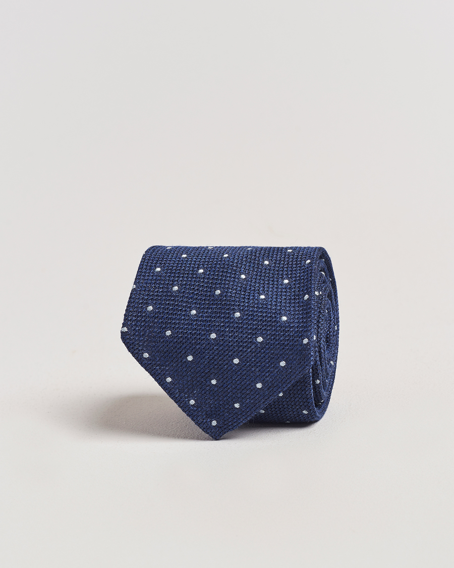 Mies | Finamore Napoli Wool/Silk Grenadine Dot Tie Navy | Finamore Napoli | Wool/Silk Grenadine Dot Tie Navy