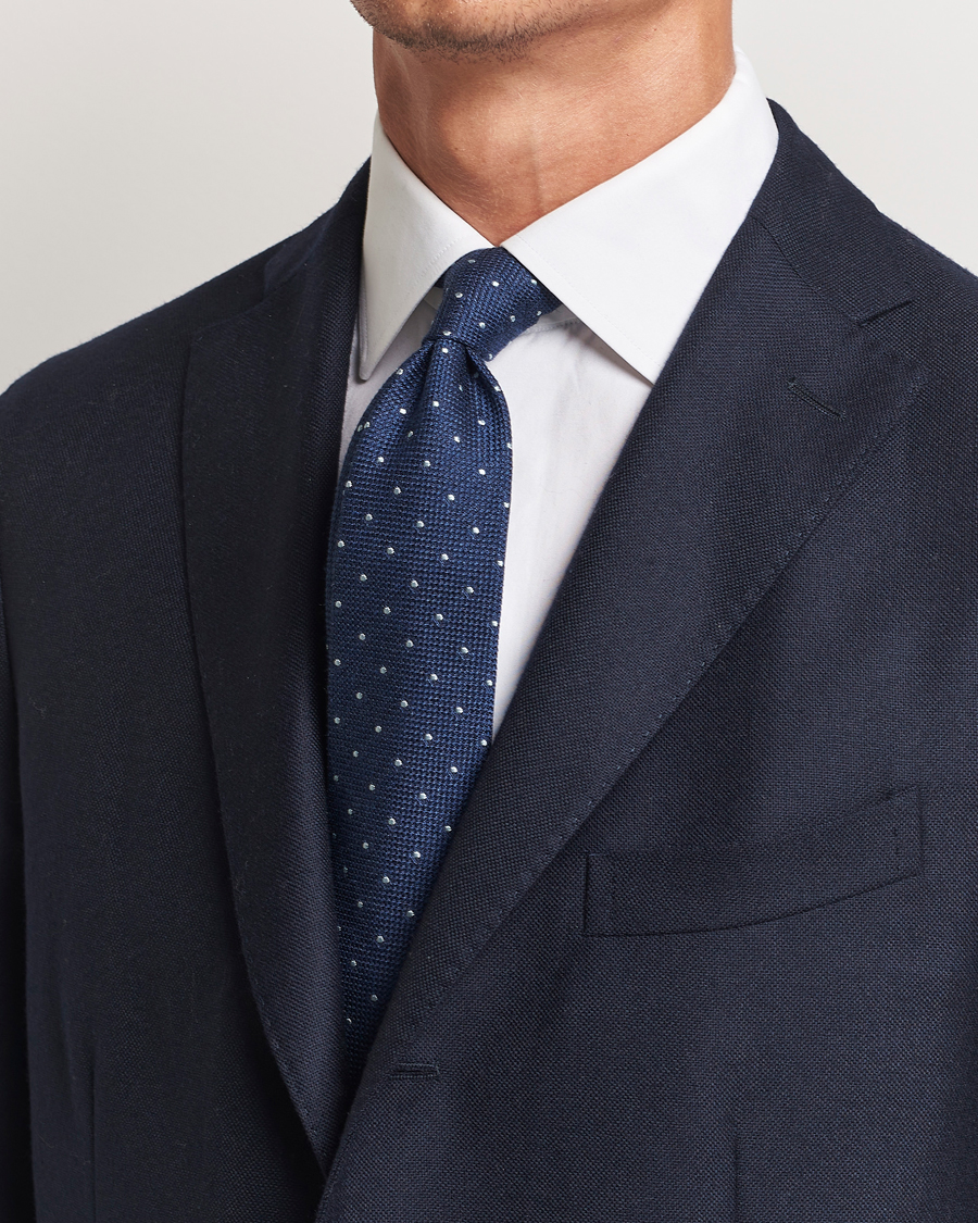 Mies | Finamore Napoli Wool/Silk Grenadine Dot Tie Navy | Finamore Napoli | Wool/Silk Grenadine Dot Tie Navy