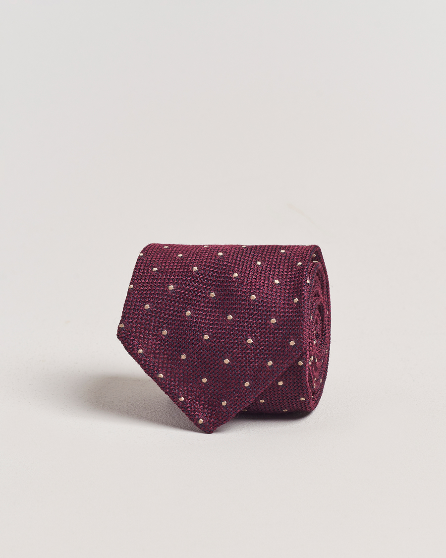 Mies | Finamore Napoli Wool/Silk Grenadine Dot Tie Burgundy | Finamore Napoli | Wool/Silk Grenadine Dot Tie Burgundy