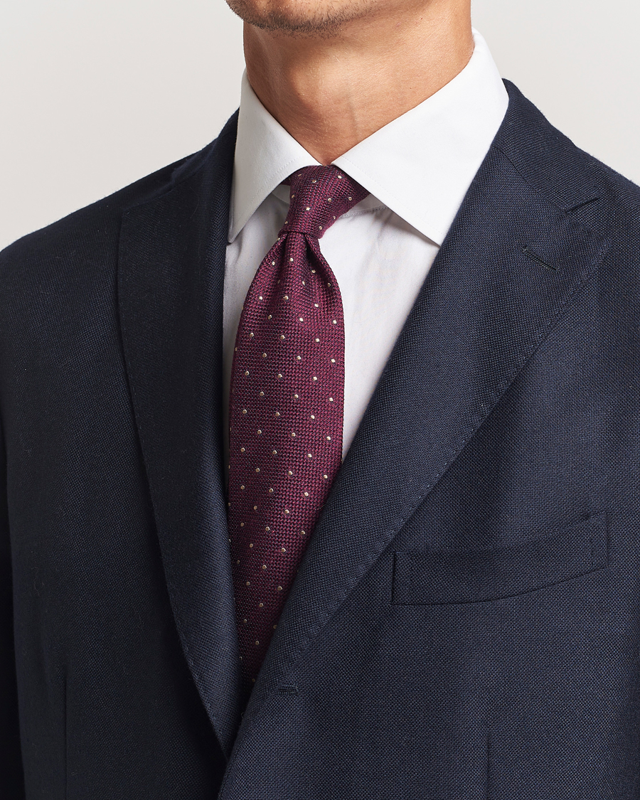 Mies | Finamore Napoli Wool/Silk Grenadine Dot Tie Burgundy | Finamore Napoli | Wool/Silk Grenadine Dot Tie Burgundy