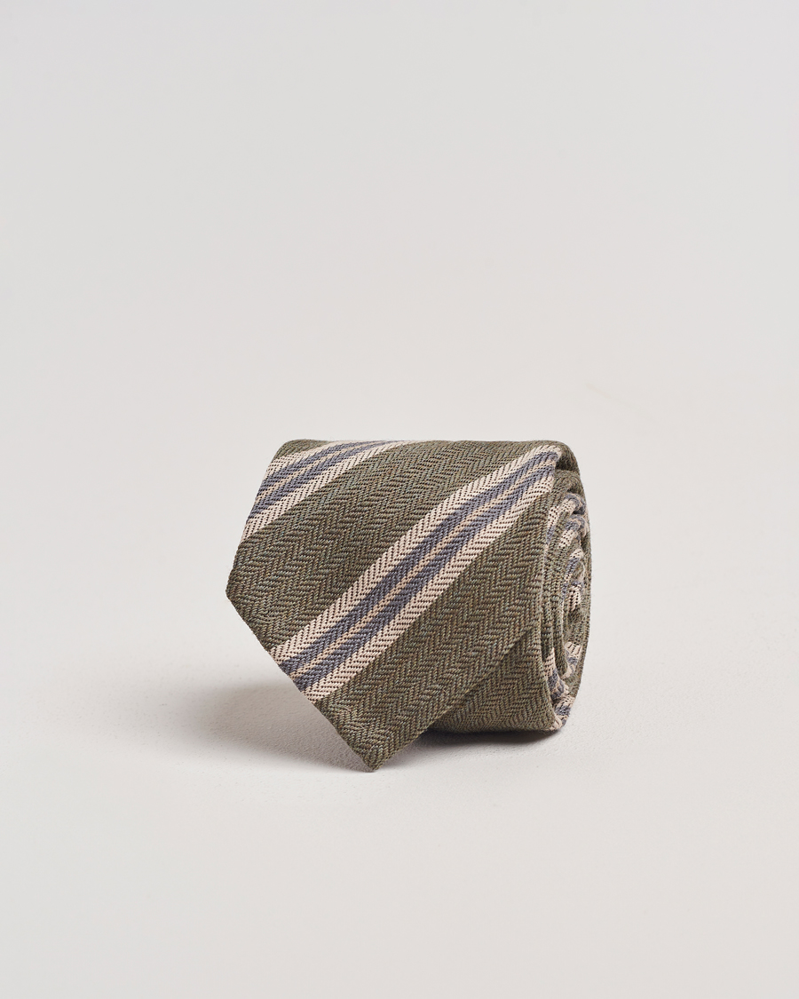 Mies | Finamore Napoli Wool/Silk Regimental Stripe Olive | Finamore Napoli | Wool/Silk Regimental Stripe Olive