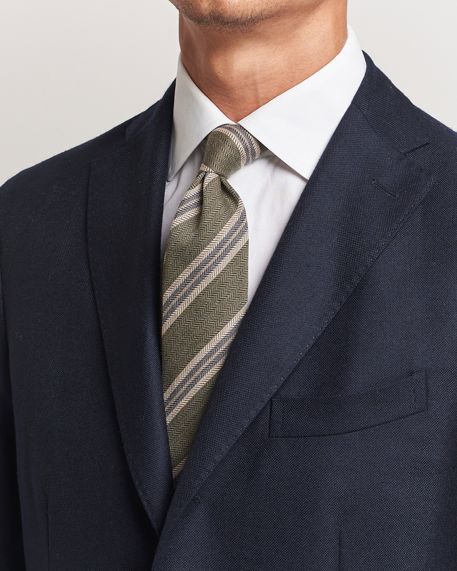 Mies | Finamore Napoli Wool/Silk Regimental Stripe Olive | Finamore Napoli | Wool/Silk Regimental Stripe Olive