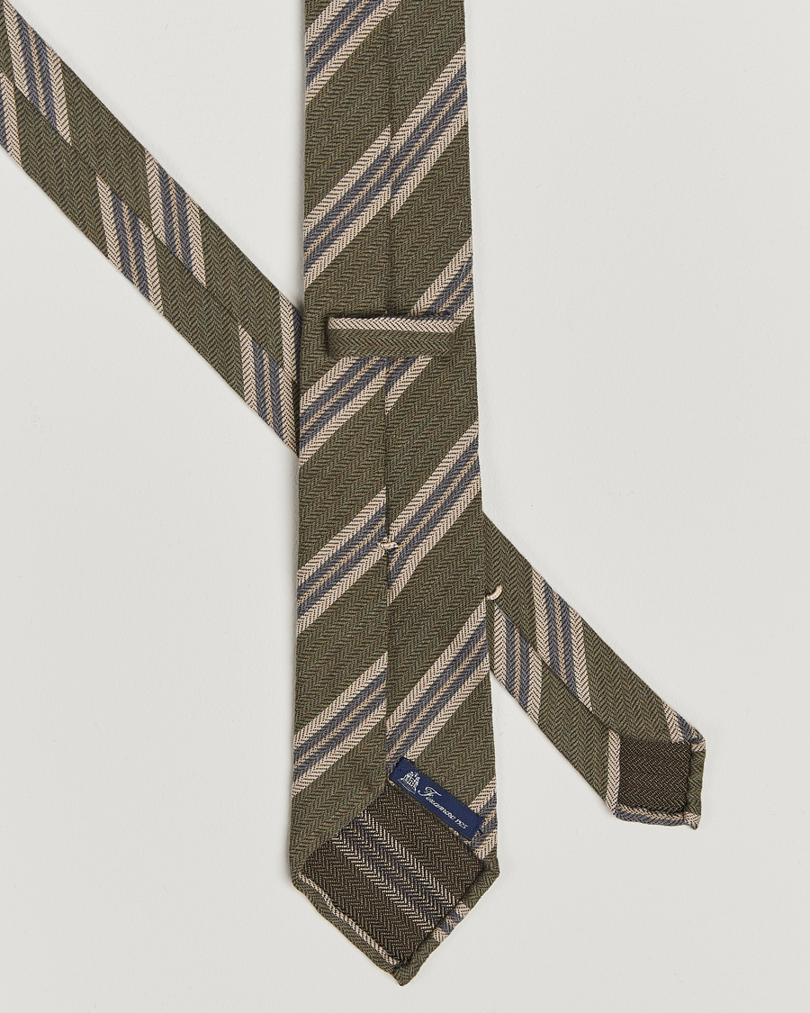 Mies | Finamore Napoli Wool/Silk Regimental Stripe Olive | Finamore Napoli | Wool/Silk Regimental Stripe Olive