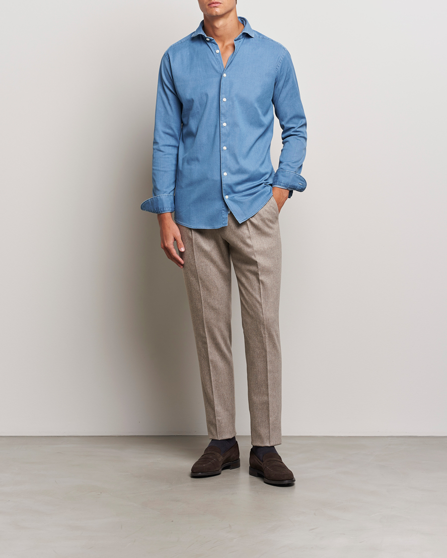 Mies | Kauluspaidat | Eton | Slim Fit Stretch Denim Shirt Blue