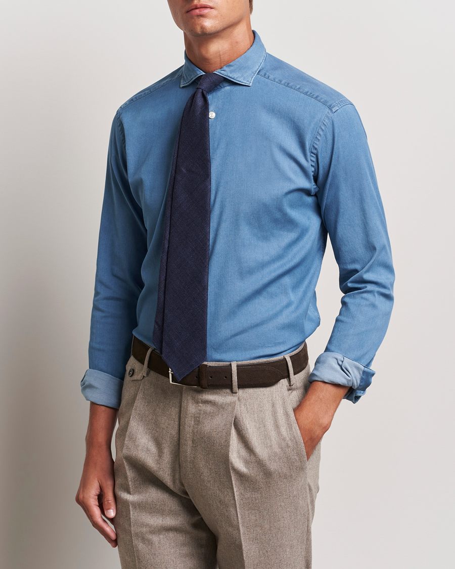 Mies | Kauluspaidat | Eton | Slim Fit Stretch Denim Shirt Blue