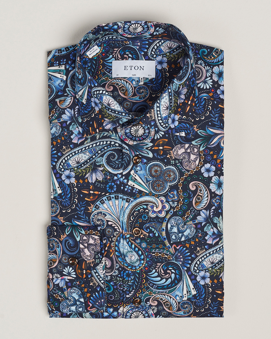 Mies | Kauluspaidat | Eton | Slim Fit Signature Twill Printed Shirt Navy