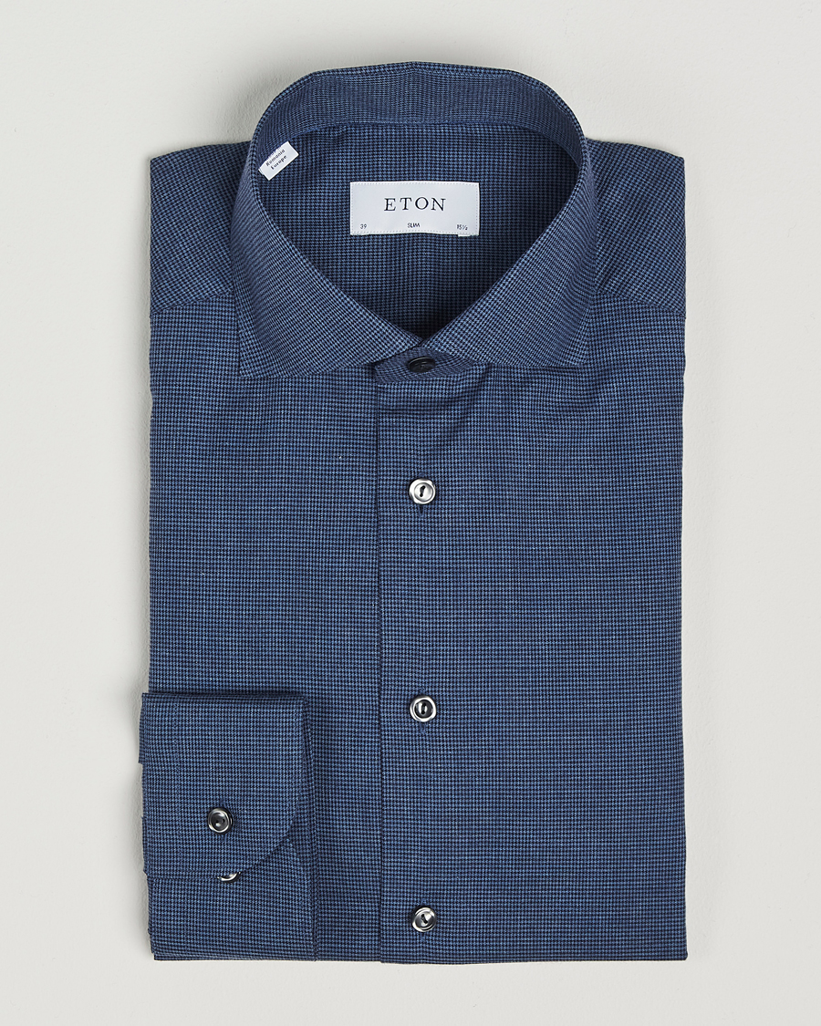Mies | Kauluspaidat | Eton | Slim Fit Wrinkle Free Flannel Pepita Shirt Blue