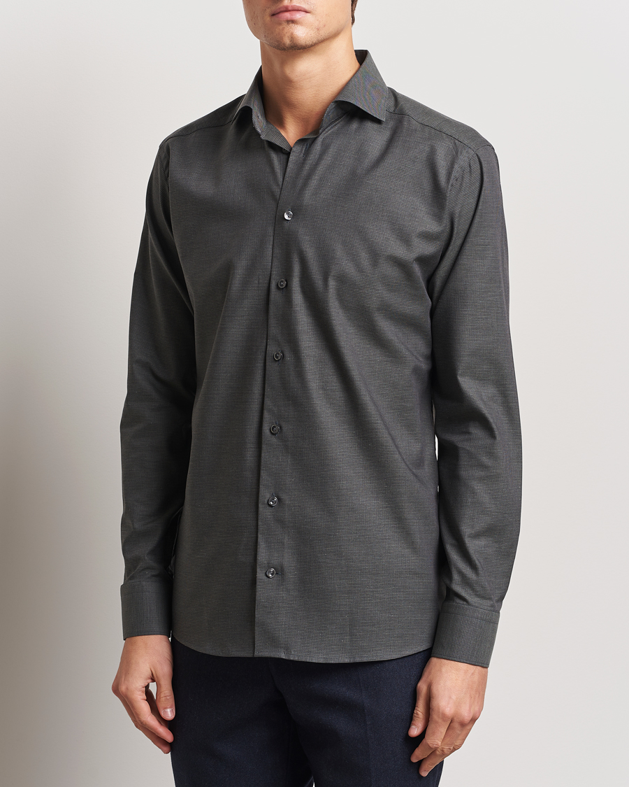 Mies | Kauluspaidat | Eton | Slim Fit Wrinkle Free Flannel Pepita Shirt Green