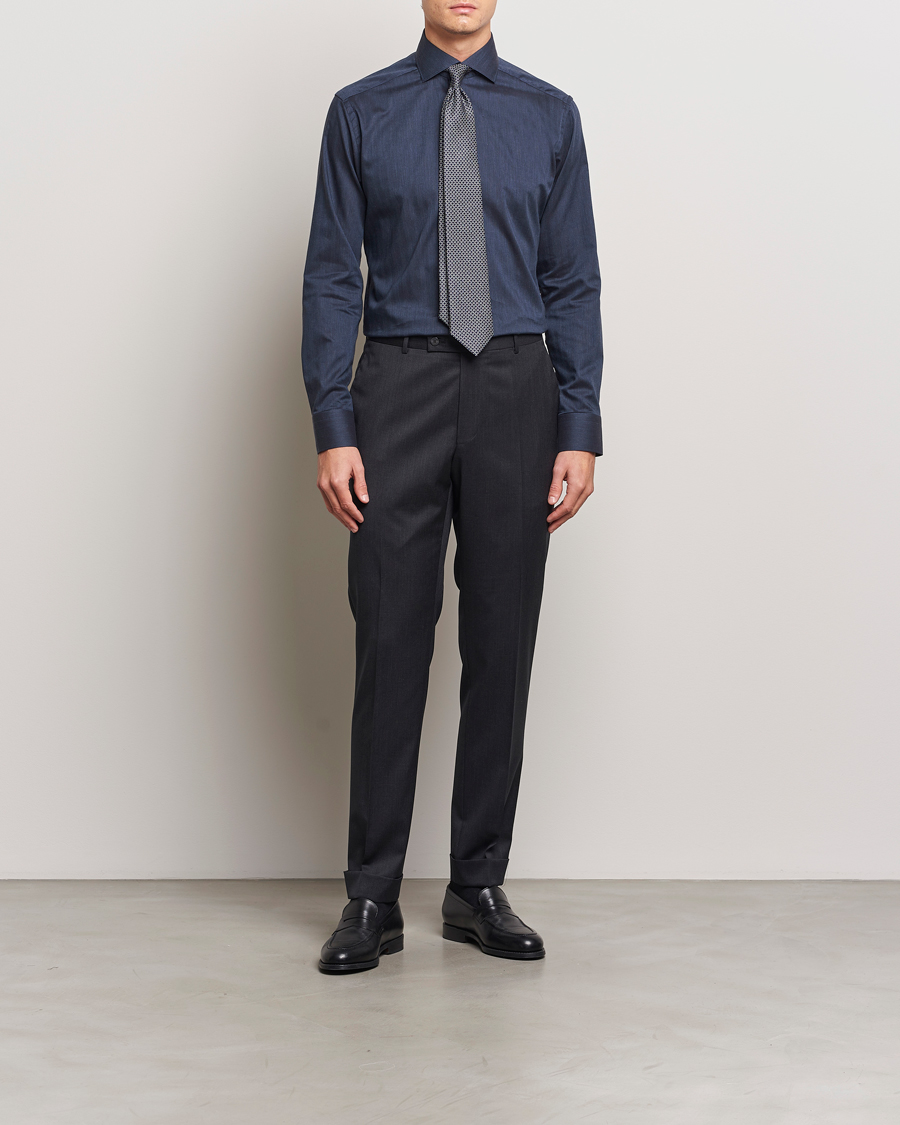 Mies | Kauluspaidat | Eton | Slim Fit Wrinkle Free Flannel Shirt Navy Blue