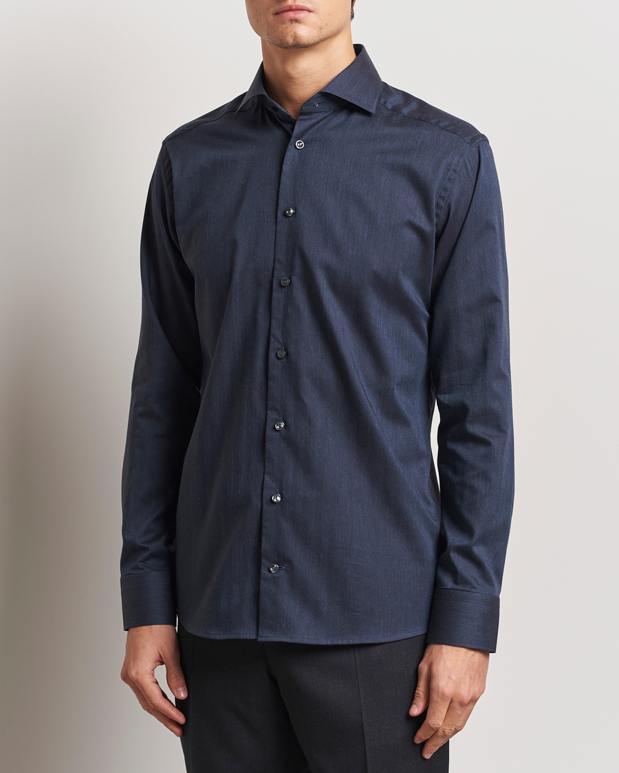 Mies | Kauluspaidat | Eton | Slim Fit Wrinkle Free Flannel Shirt Navy Blue