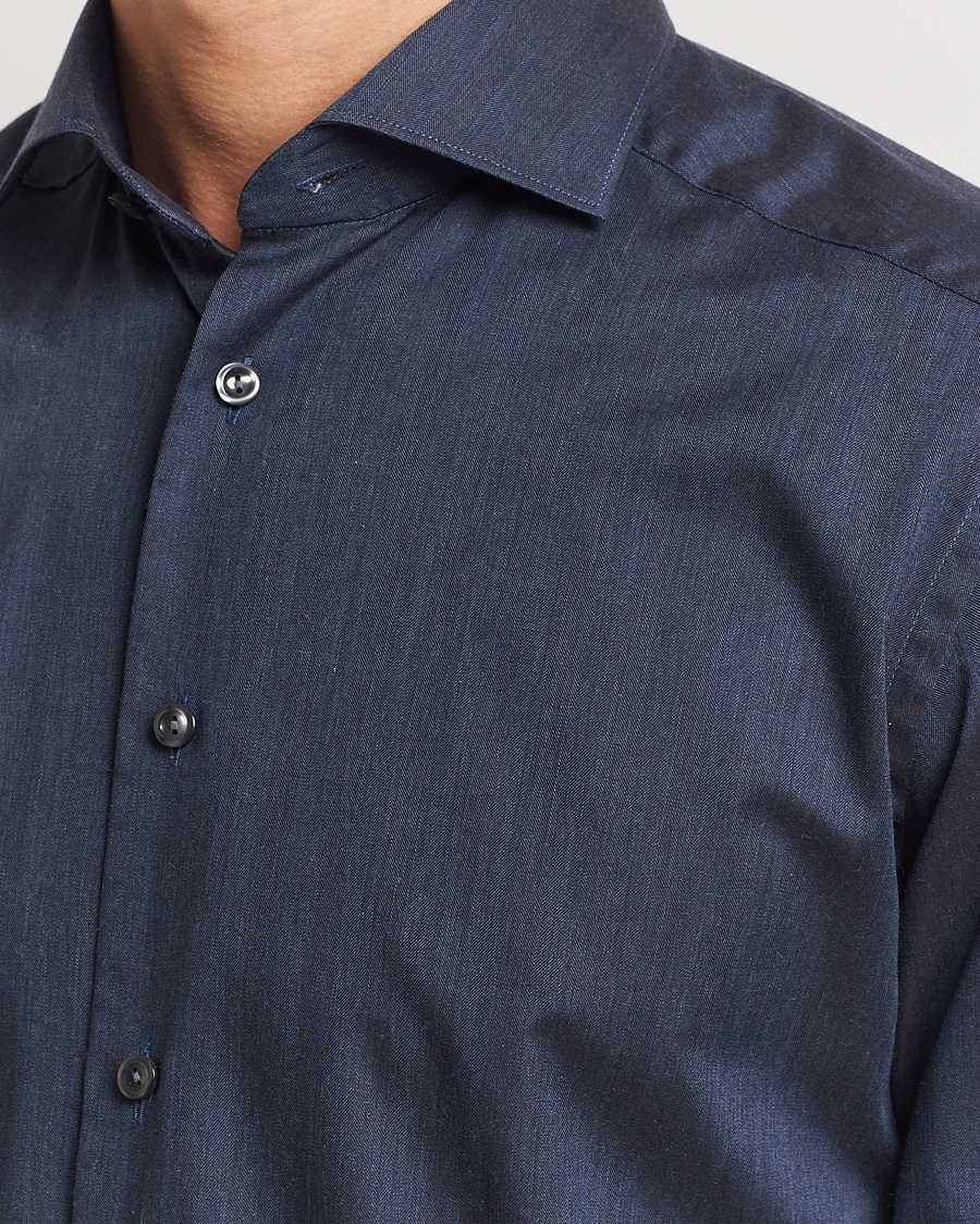 Mies | Kauluspaidat | Eton | Slim Fit Wrinkle Free Flannel Shirt Navy Blue