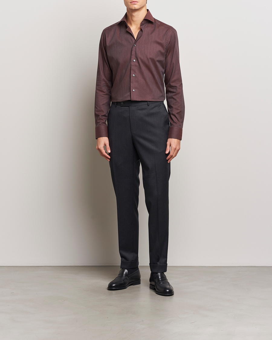 Mies | Kauluspaidat | Eton | Slim Fit Wrinkle Free Flannel Shirt Dark Red