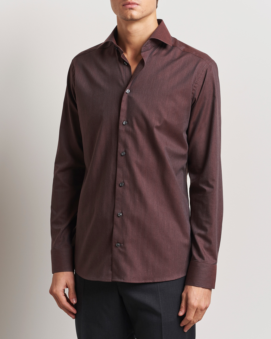Mies | Kauluspaidat | Eton | Slim Fit Wrinkle Free Flannel Shirt Dark Red