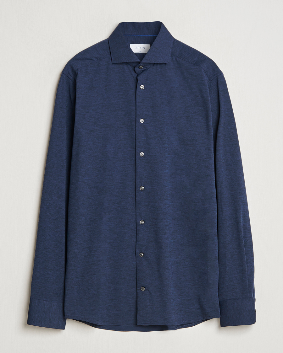 Mies | Kauluspaidat | Eton | Slim Fit Four Way Stretch Shirt Navy Blue