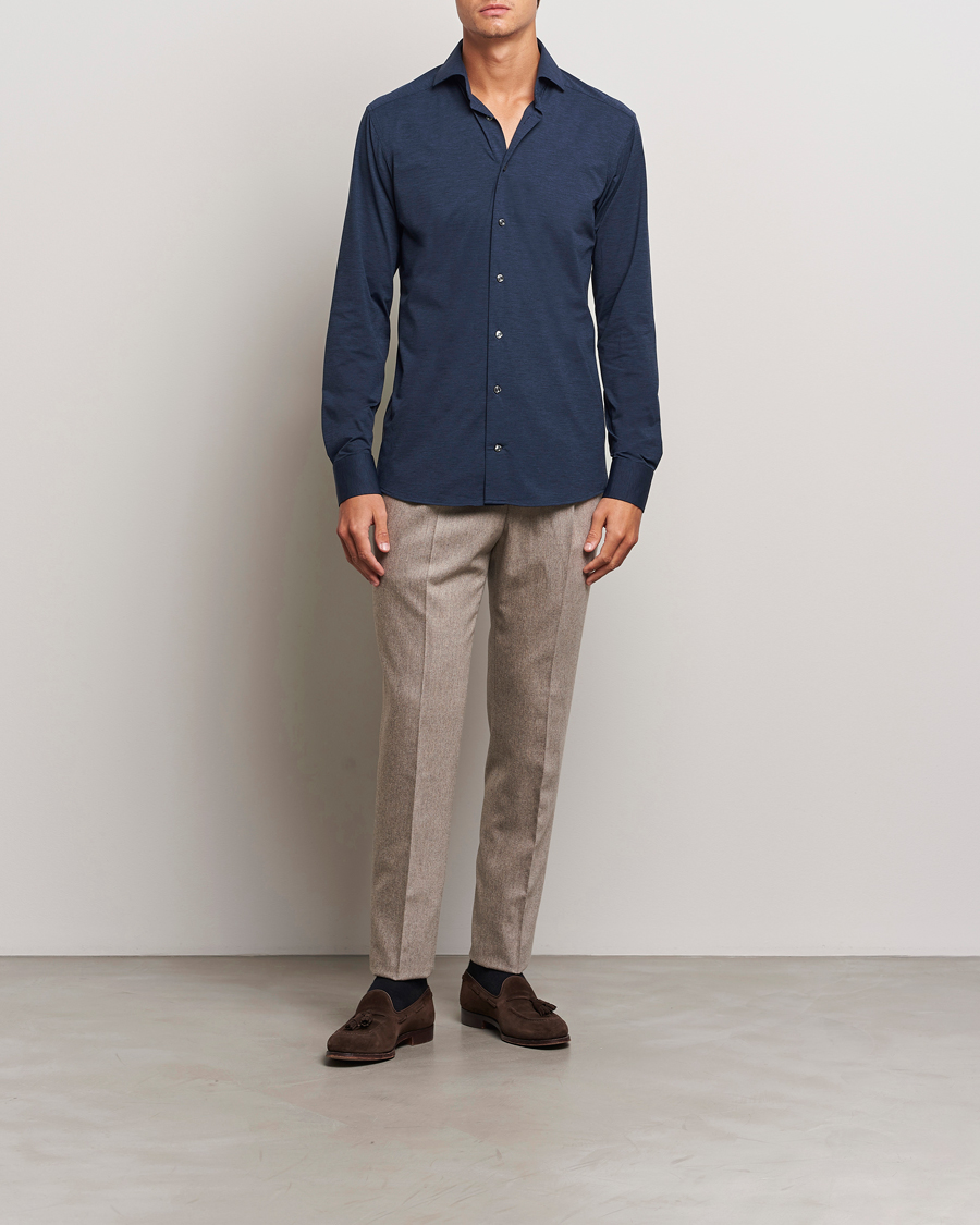 Mies | Kauluspaidat | Eton | Slim Fit Four Way Stretch Shirt Navy Blue
