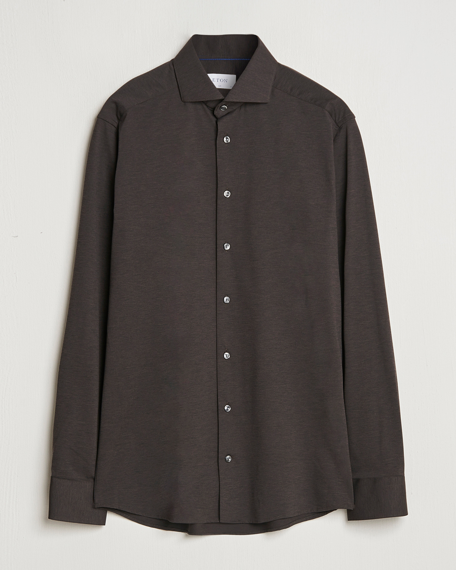 Mies | Kauluspaidat | Eton | Slim Fit Four Way Stretch Shirt Dark Brown