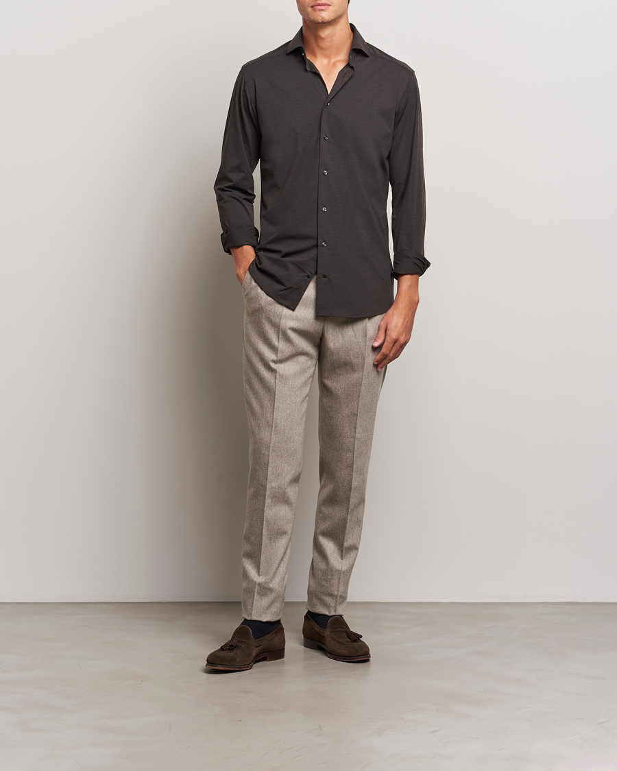 Mies | Kauluspaidat | Eton | Slim Fit Four Way Stretch Shirt Dark Brown