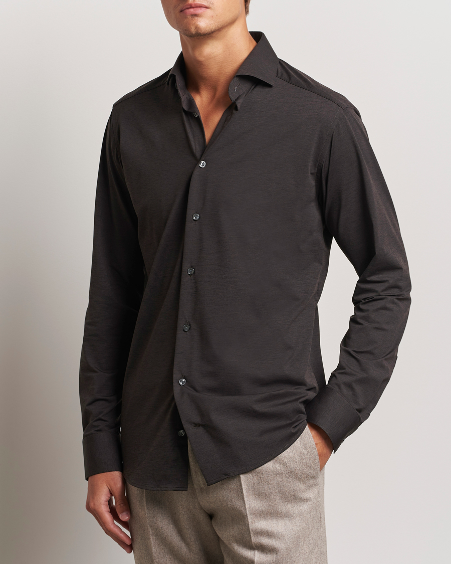 Mies | Kauluspaidat | Eton | Slim Fit Four Way Stretch Shirt Dark Brown