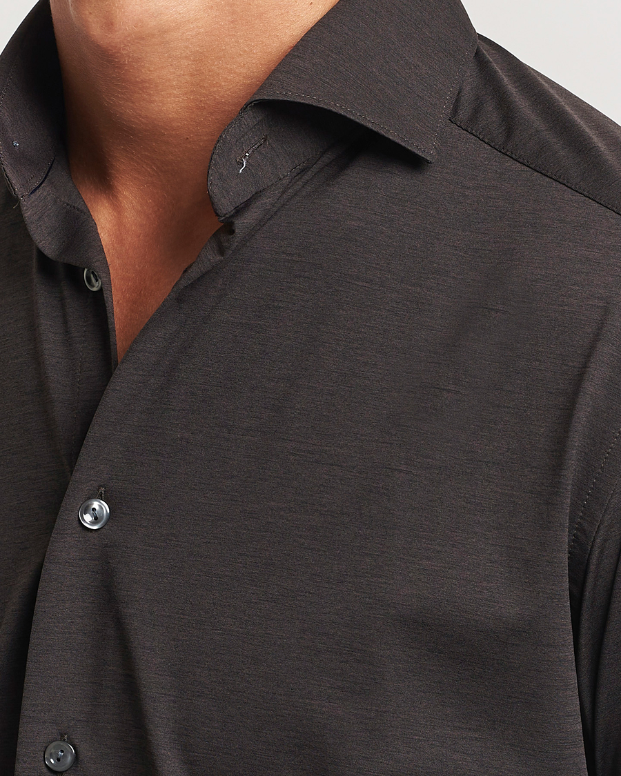 Mies | Kauluspaidat | Eton | Slim Fit Four Way Stretch Shirt Dark Brown