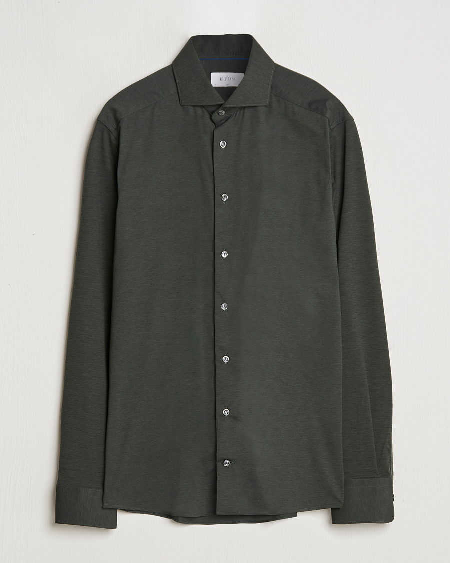 Mies | Kauluspaidat | Eton | Slim Fit Four Way Stretch Shirt Dark Green