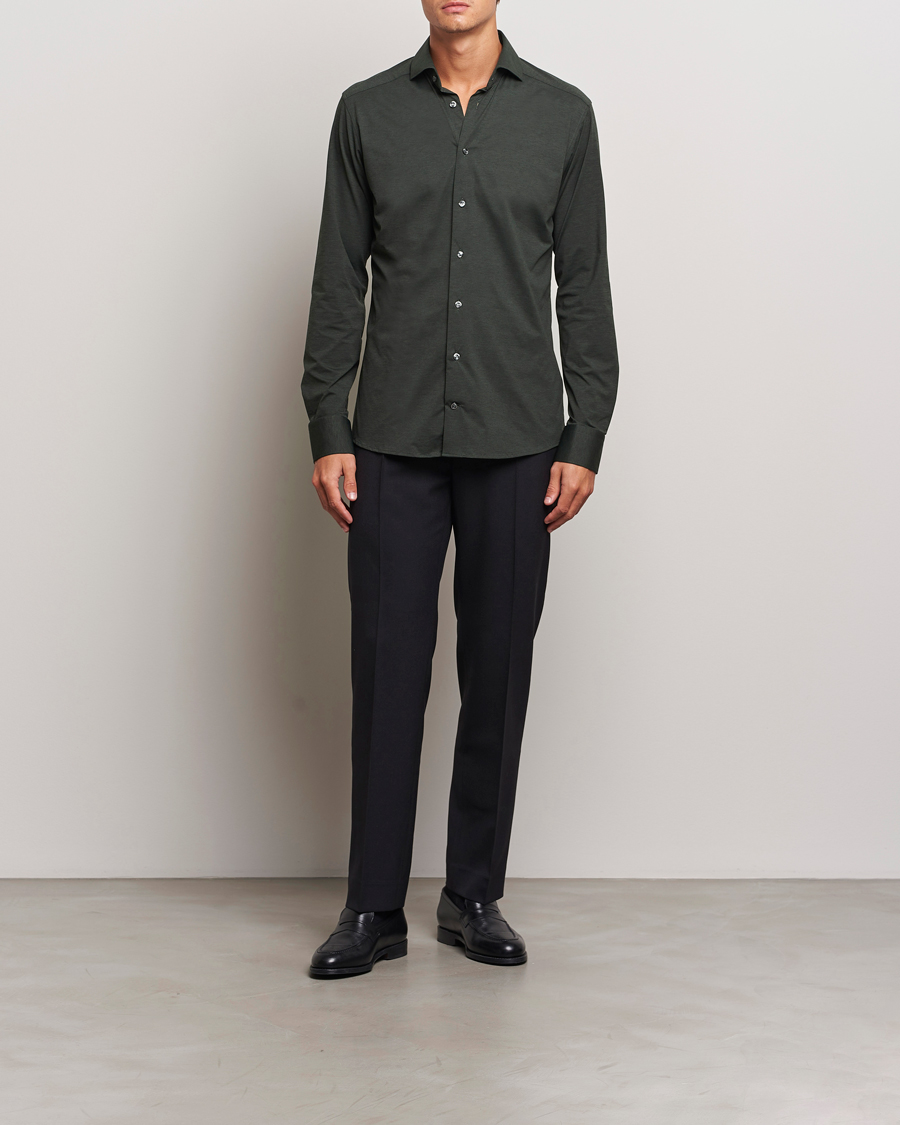 Mies | Kauluspaidat | Eton | Slim Fit Four Way Stretch Shirt Dark Green