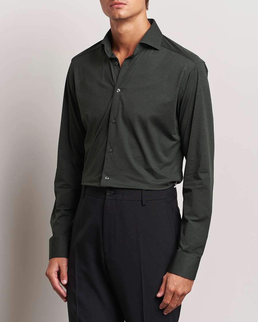 Mies | Kauluspaidat | Eton | Slim Fit Four Way Stretch Shirt Dark Green