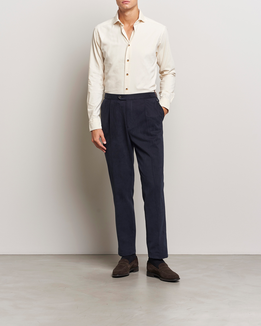 Mies | Kauluspaidat | Eton | Slim Fit Fine Wale Corduroy Shirt Off White