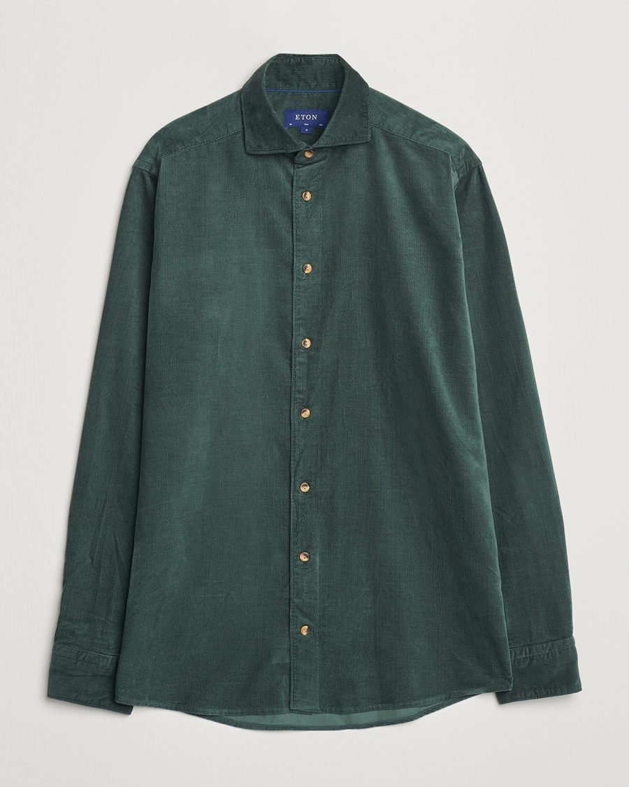 Mies | Kauluspaidat | Eton | Slim Fit Fine Wale Corduroy Shirt Dark Green