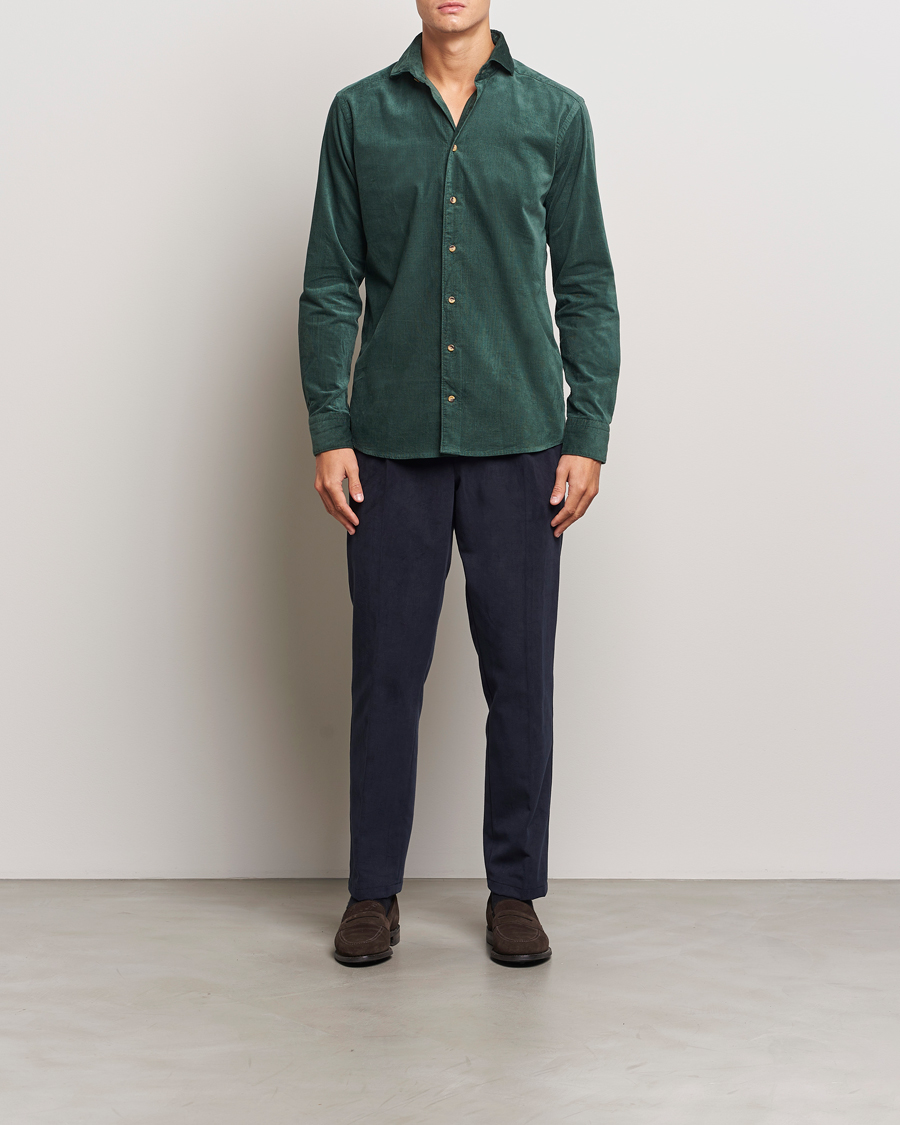 Mies | Kauluspaidat | Eton | Slim Fit Fine Wale Corduroy Shirt Dark Green