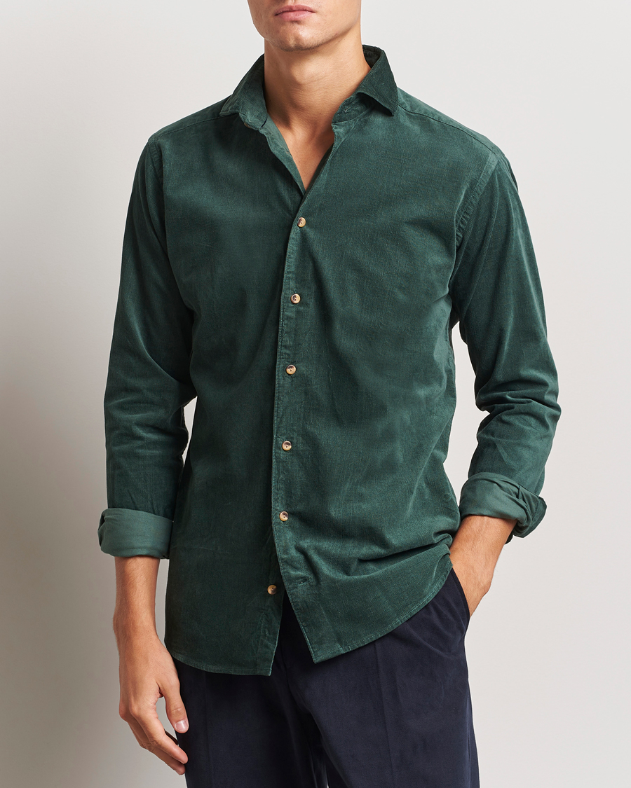 Mies | Kauluspaidat | Eton | Slim Fit Fine Wale Corduroy Shirt Dark Green