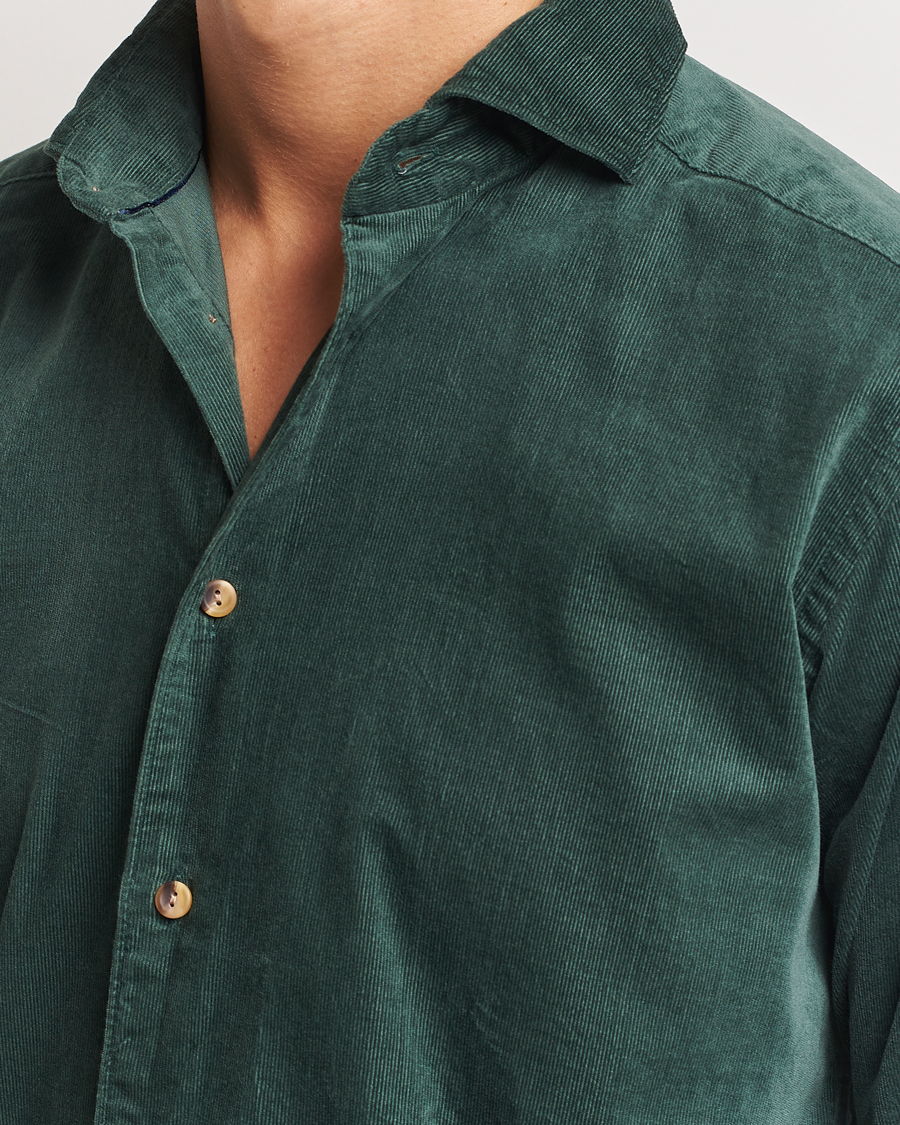 Mies | Kauluspaidat | Eton | Slim Fit Fine Wale Corduroy Shirt Dark Green
