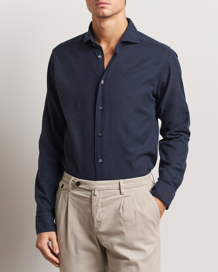 Mies | Kauluspaidat | Eton | Slim Fit Twill Flannel Shirt Navy Blue