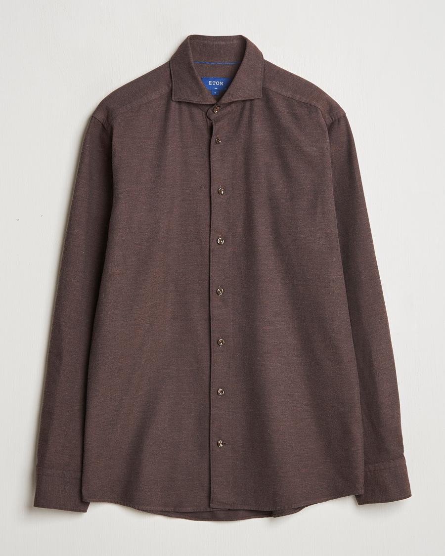 Mies | Kauluspaidat | Eton | Slim Fit Twill Flannel Shirt Dark Brown