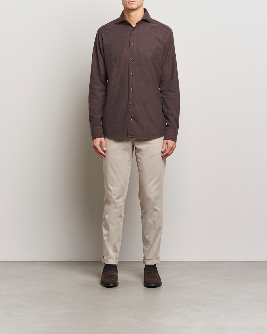 Mies | Kauluspaidat | Eton | Slim Fit Twill Flannel Shirt Dark Brown