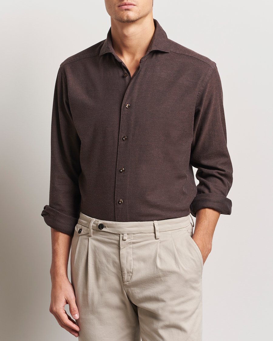 Mies | Kauluspaidat | Eton | Slim Fit Twill Flannel Shirt Dark Brown