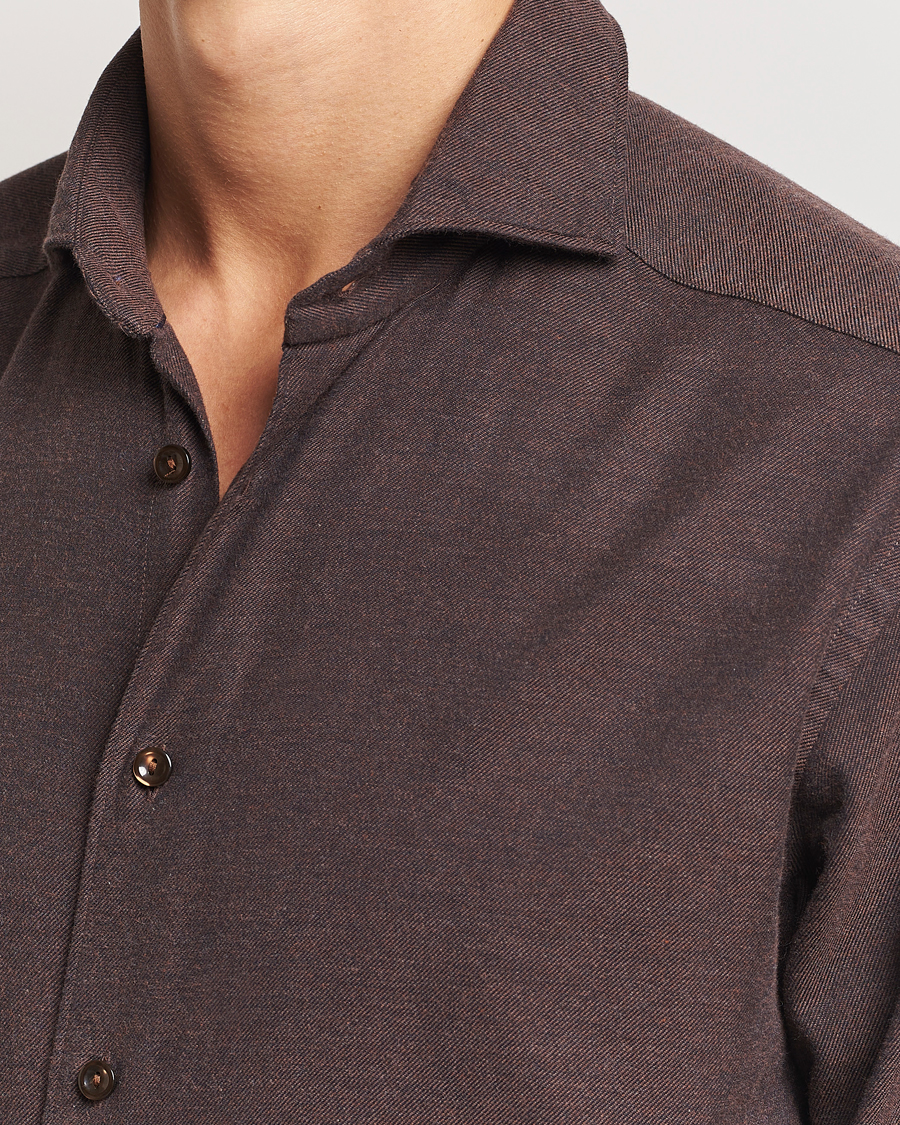 Mies | Kauluspaidat | Eton | Slim Fit Twill Flannel Shirt Dark Brown