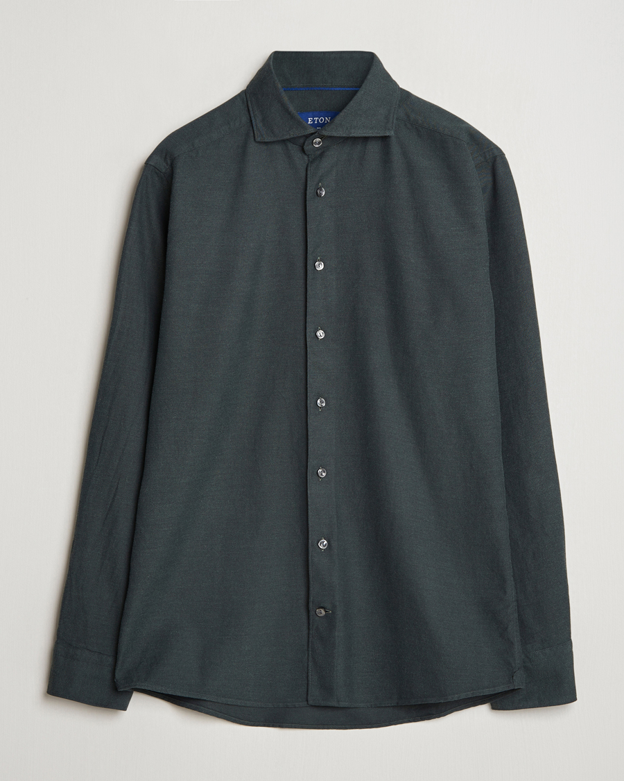 Mies | Kauluspaidat | Eton | Slim Fit Twill Flannel Shirt Dark Green