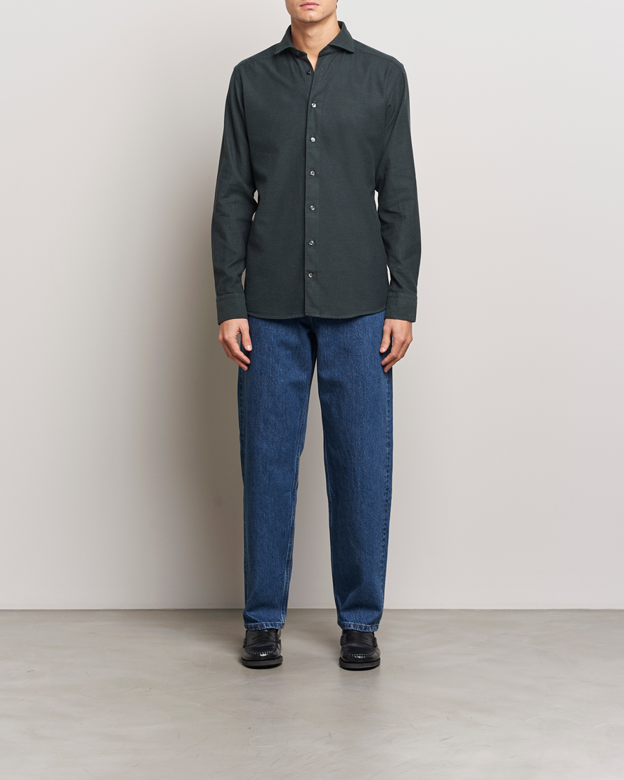 Mies | Kauluspaidat | Eton | Slim Fit Twill Flannel Shirt Dark Green