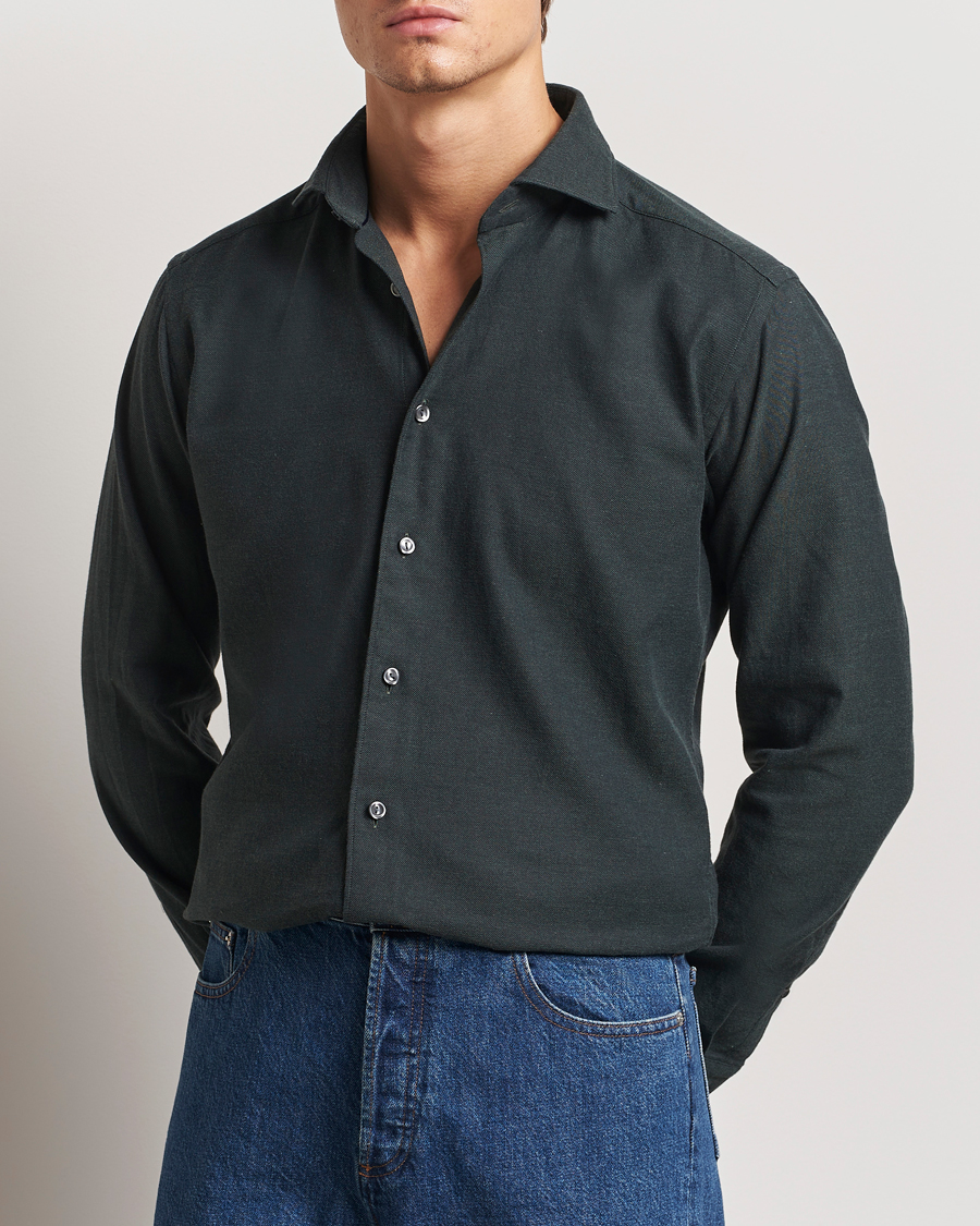 Mies | Kauluspaidat | Eton | Slim Fit Twill Flannel Shirt Dark Green