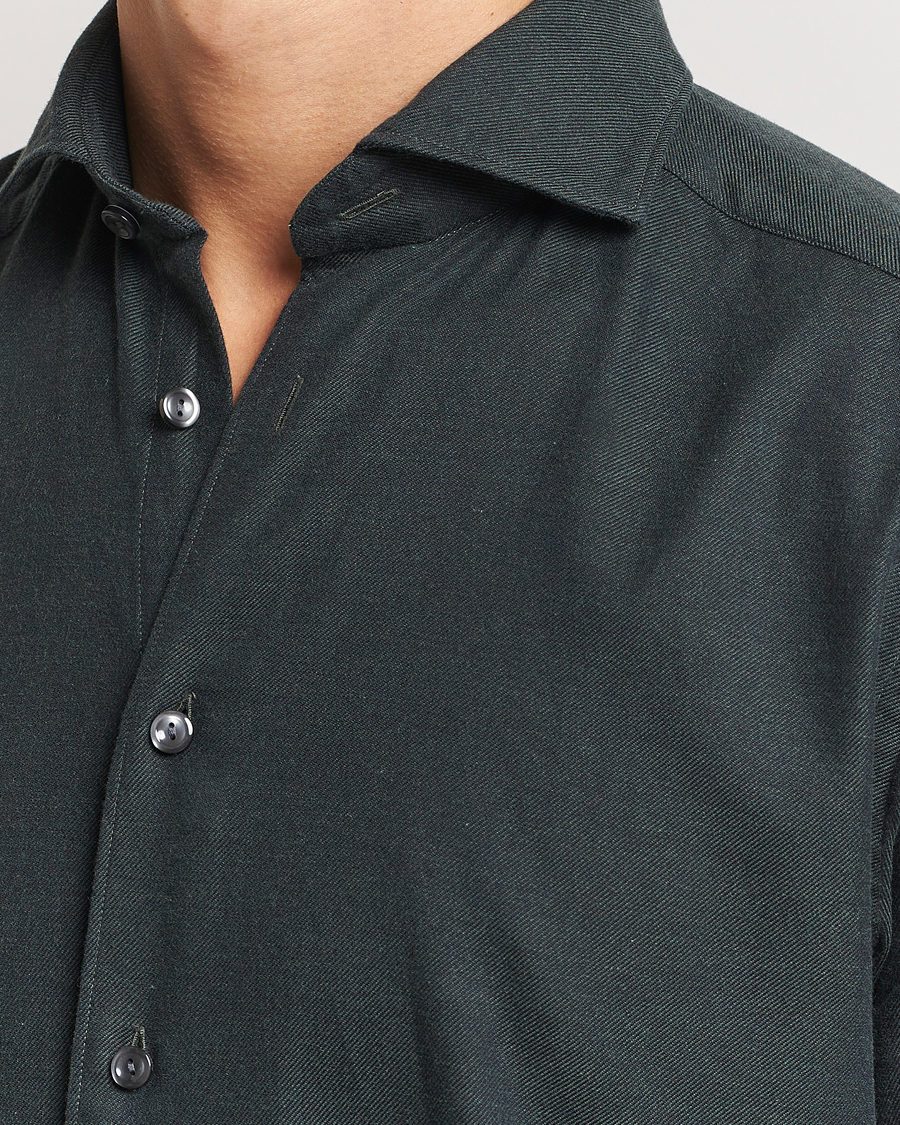 Mies | Kauluspaidat | Eton | Slim Fit Twill Flannel Shirt Dark Green