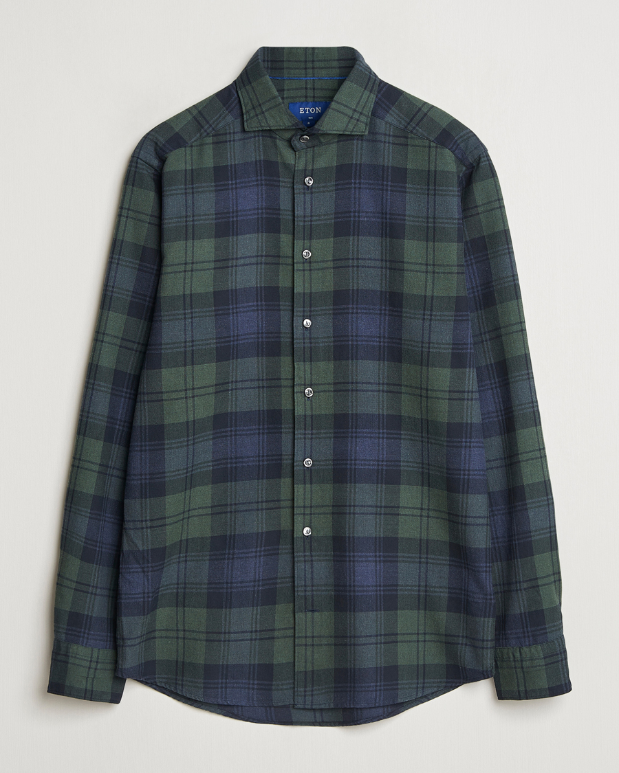 Mies | Kauluspaidat | Eton | Slim Fit Checked Flannel Shirt Dark Green