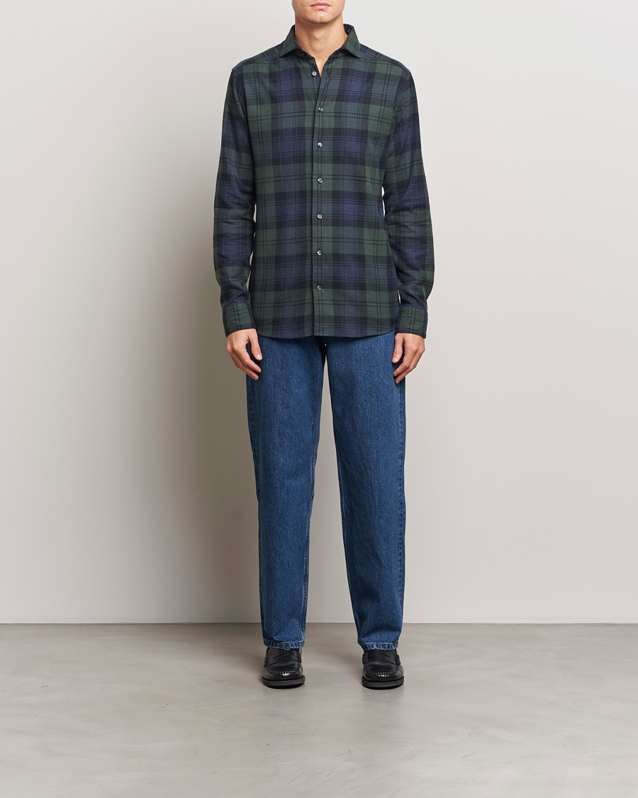 Mies | Kauluspaidat | Eton | Slim Fit Checked Flannel Shirt Dark Green