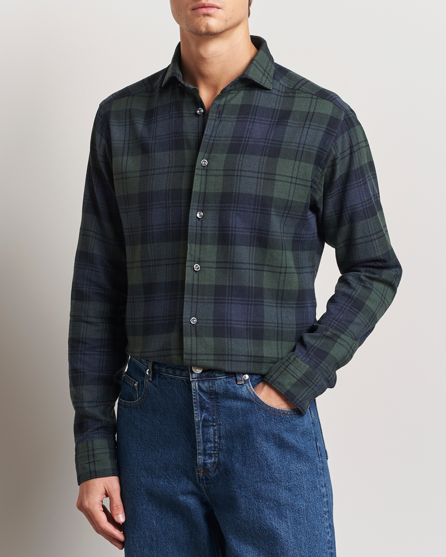 Mies | Kauluspaidat | Eton | Slim Fit Checked Flannel Shirt Dark Green