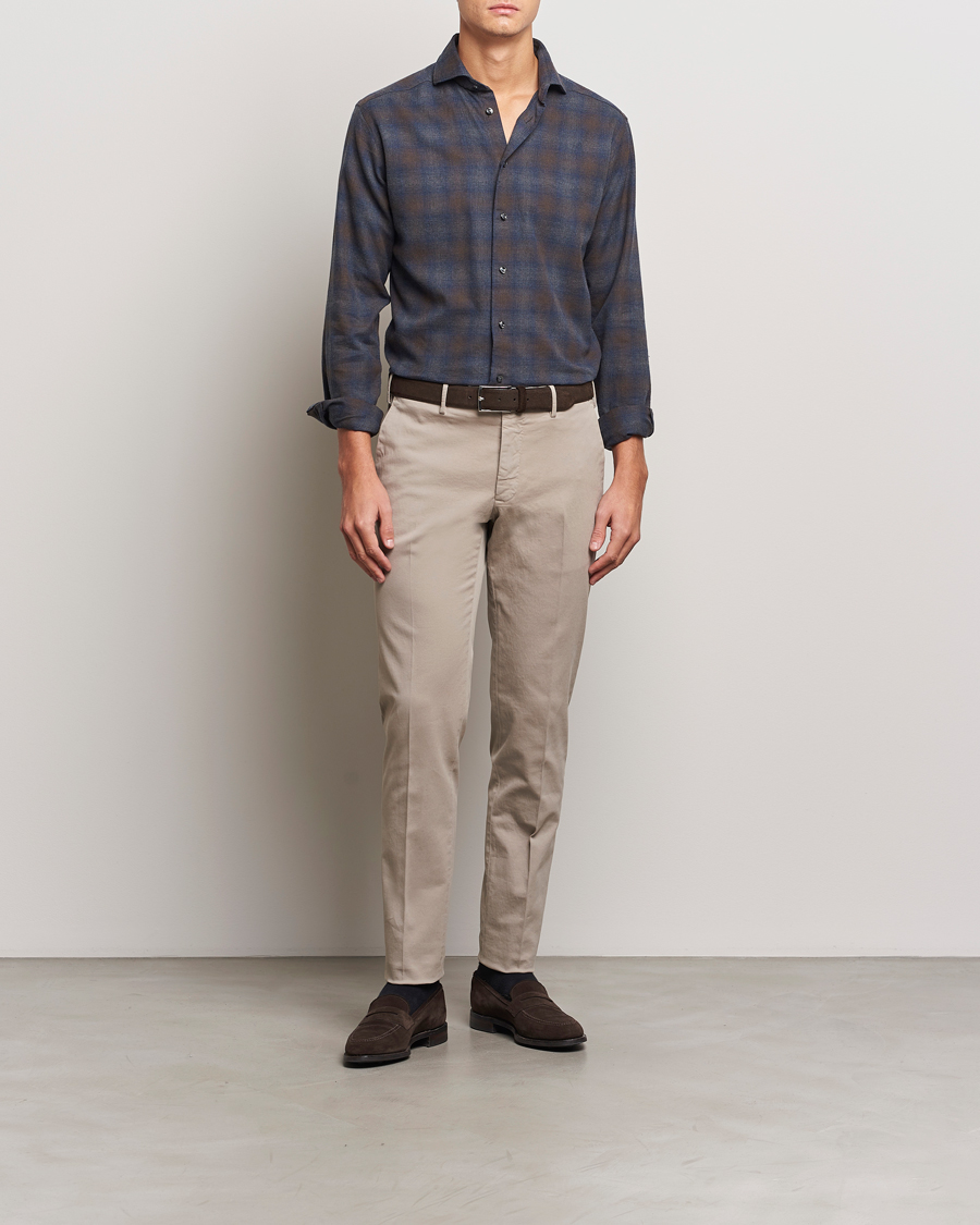 Mies | Kauluspaidat | Eton | Slim Fit Checked Flannel Shirt Navy Blue