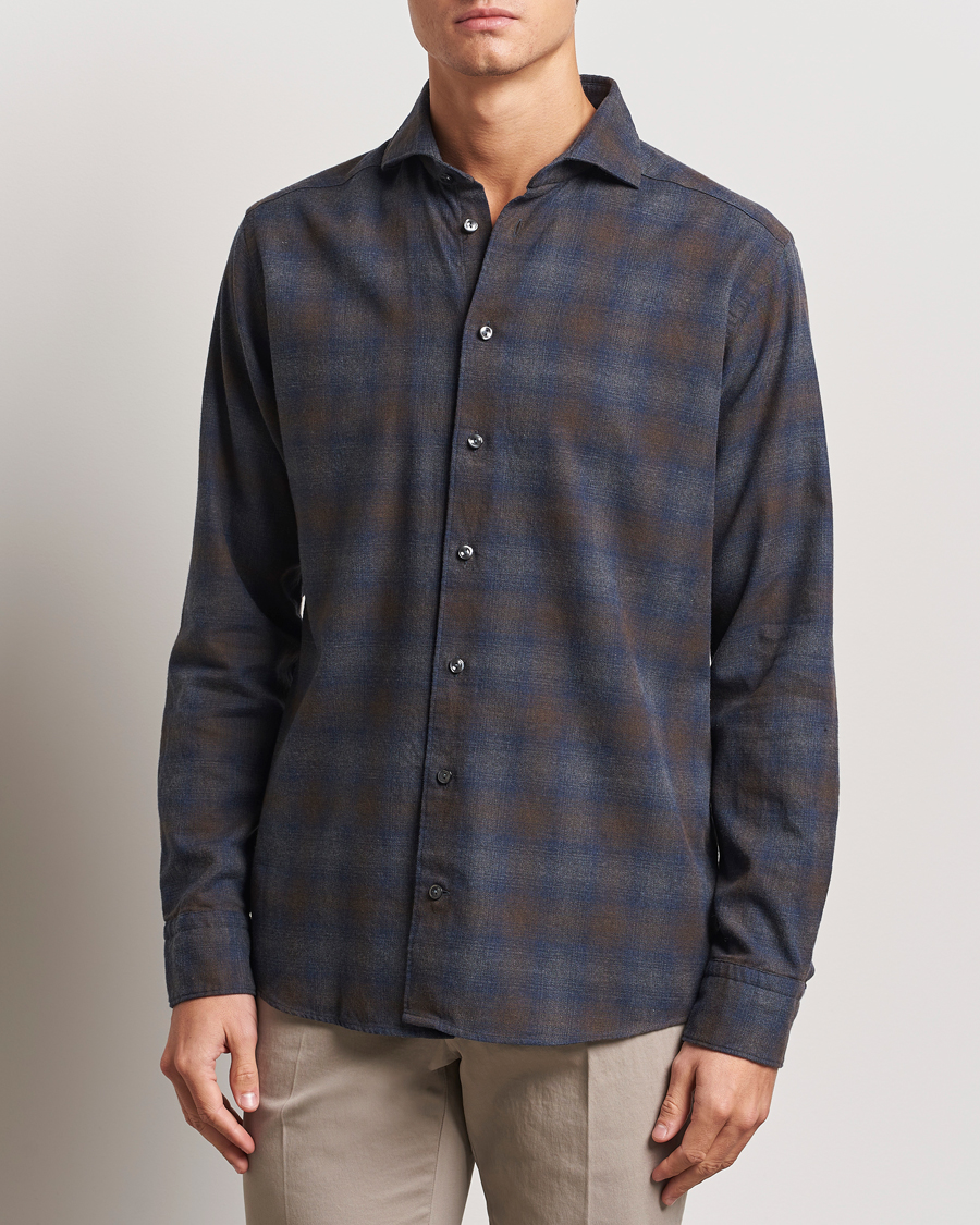 Mies | Kauluspaidat | Eton | Slim Fit Checked Flannel Shirt Navy Blue