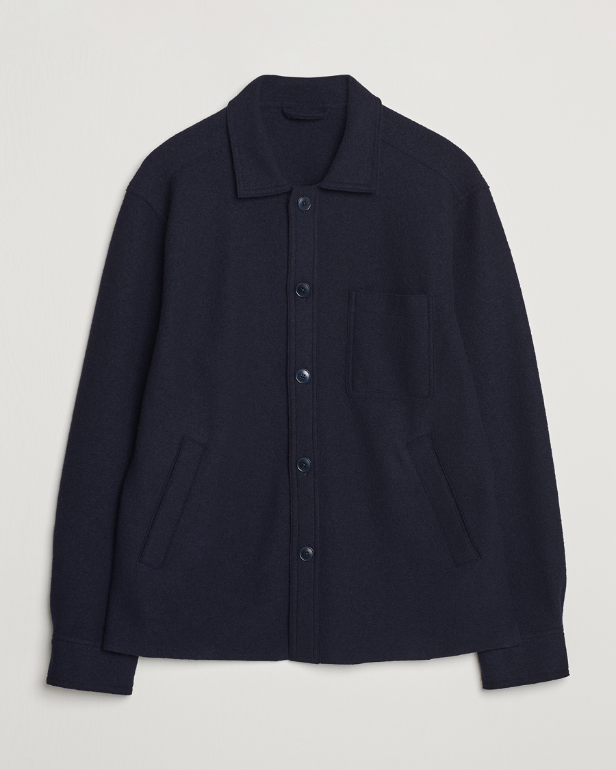 Mies | Kauluspaidat | Eton | Boiled Wool Overshirt Navy Blue