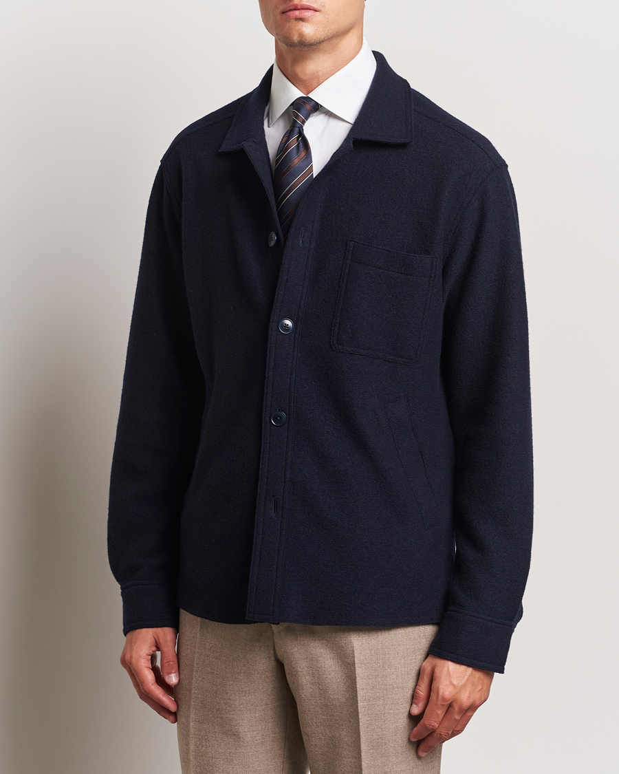 Mies | Kauluspaidat | Eton | Boiled Wool Overshirt Navy Blue