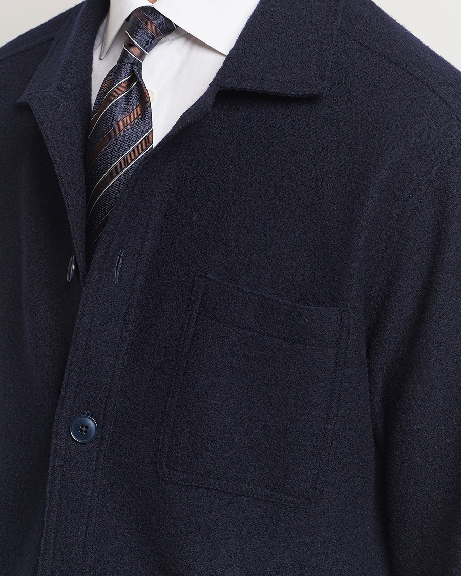 Mies | Kauluspaidat | Eton | Boiled Wool Overshirt Navy Blue